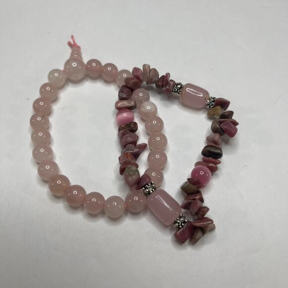 Stretch bracelets in blue and mauve pink rock chips beads beaded boho trendy - Picture 7 of 10